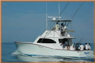 The Dragin Fly 42 foot Sport Fishing Boat located in Los Suenos Marina Costa Rica.